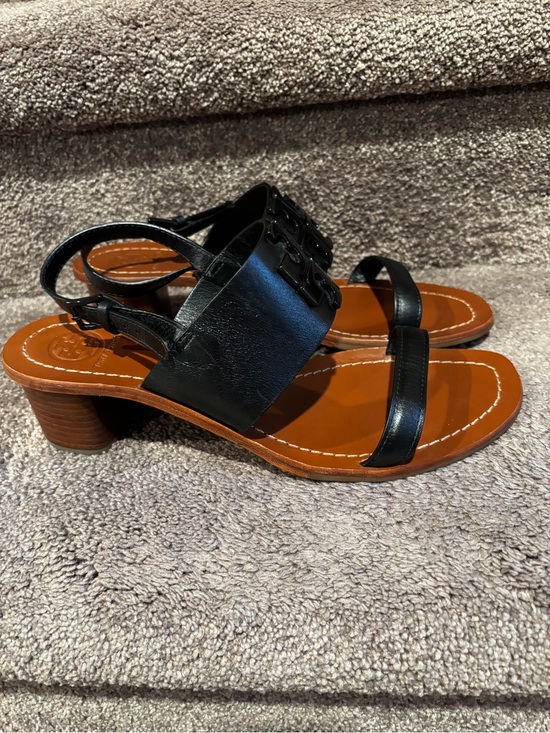 Tory Burch Shoes - Tory Burch Black Leather Slingback Block Heel Sandals 9